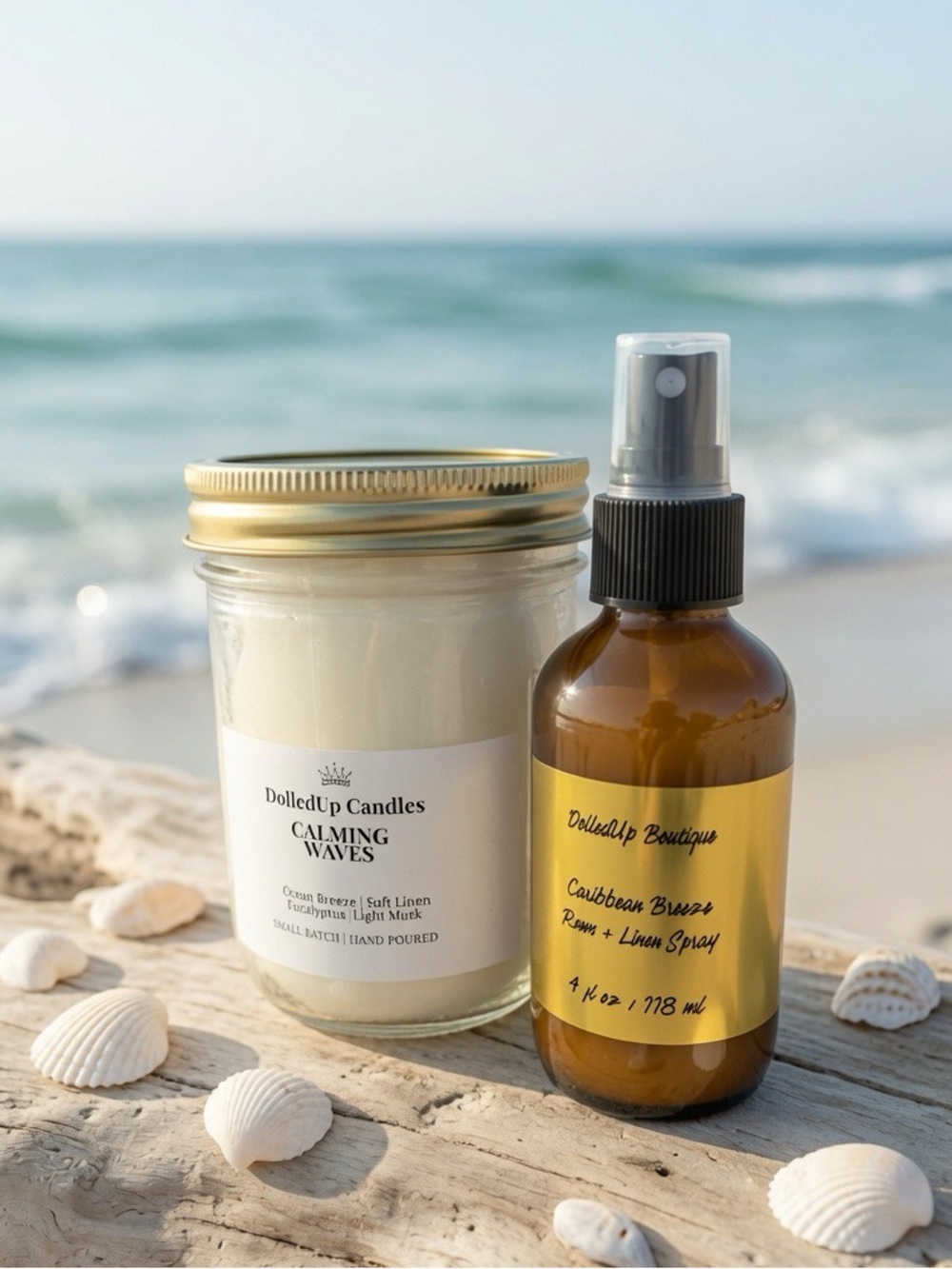 Coastal Calm Sanctuary Set | 16oz Calming Waves Candle & Caribbean Room Spray
